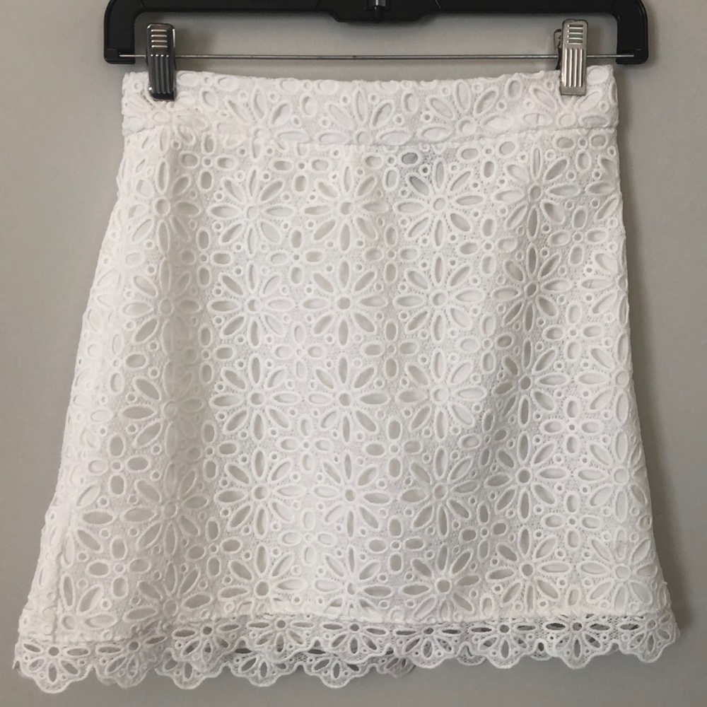 White lace eyelet mini skirt